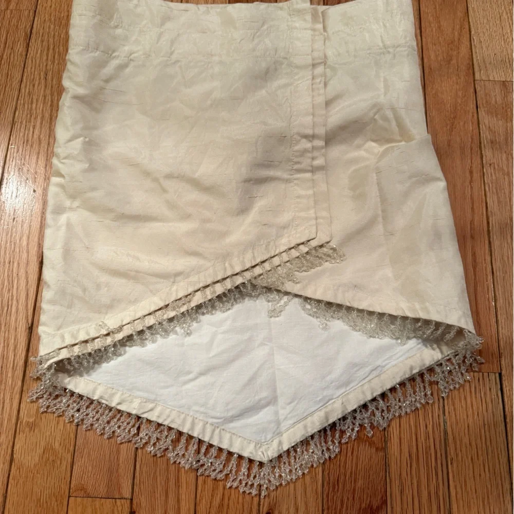 Set of 2! Crystal Beaded vintage silk blend valance cream coquette curtains